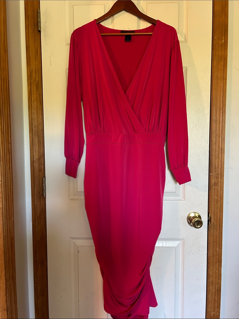 Women's Fuchsia Wrap-Front Midi Dress